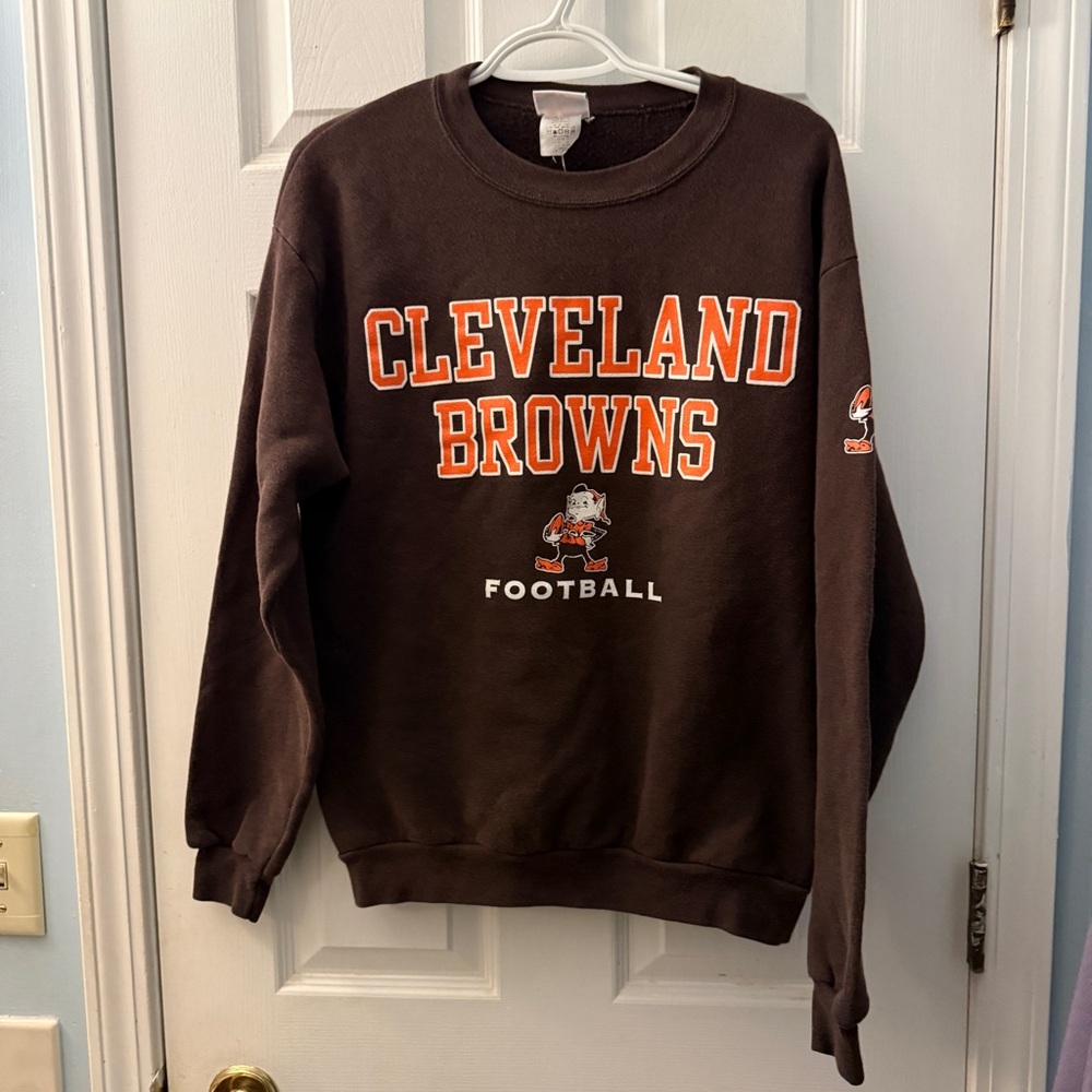 Vintage Y2K  NFL Cleveland Browns Crewneck Sweatshirt Size Large Brown